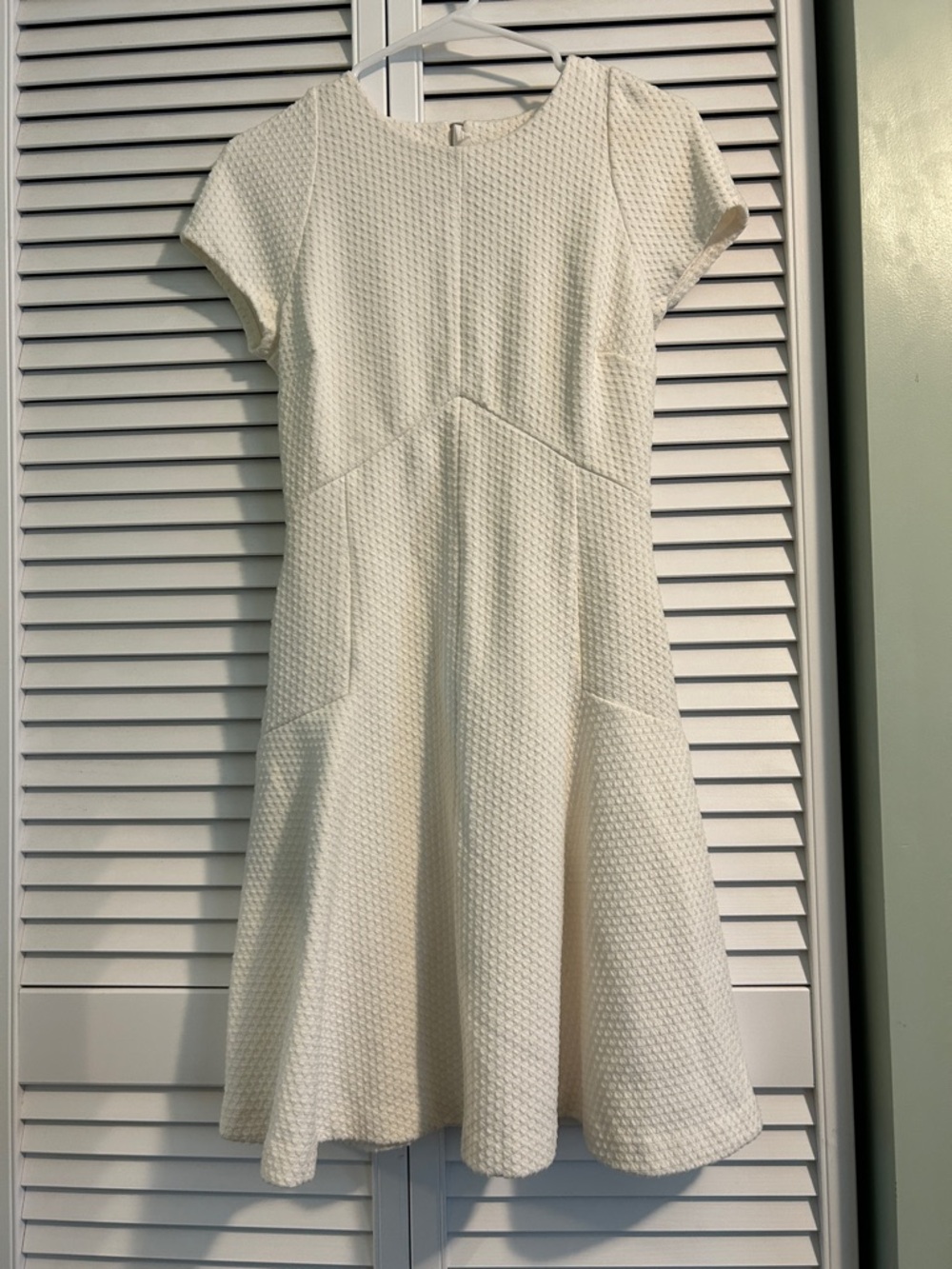 Banana Republic Cream Textured Fit-and-Flare stretch Midi Dress